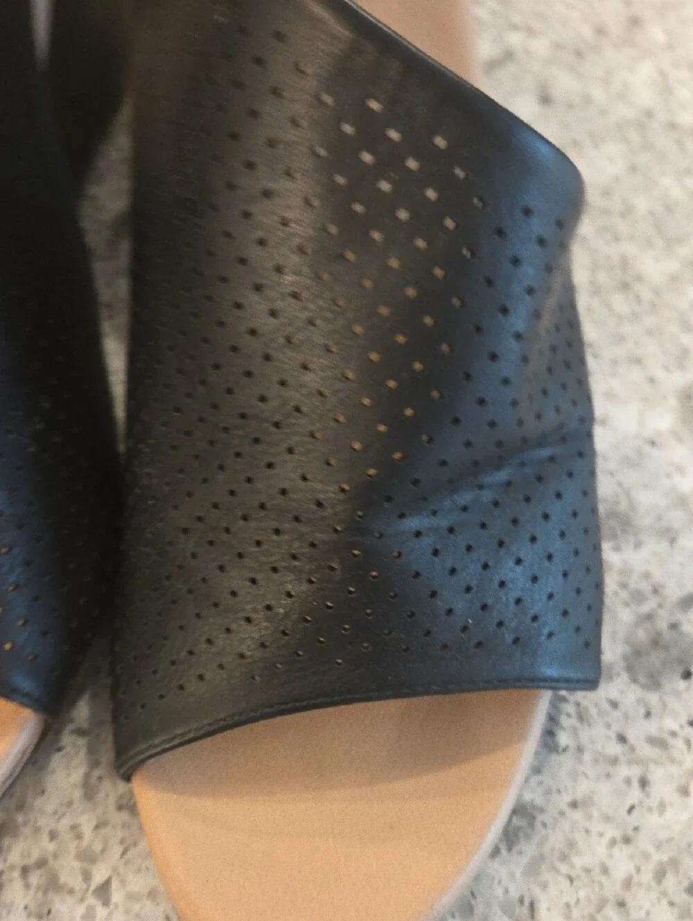 Perforated Black Open-Toe Wedge Sandals - Women's 10 Comfortable Dressy Casual